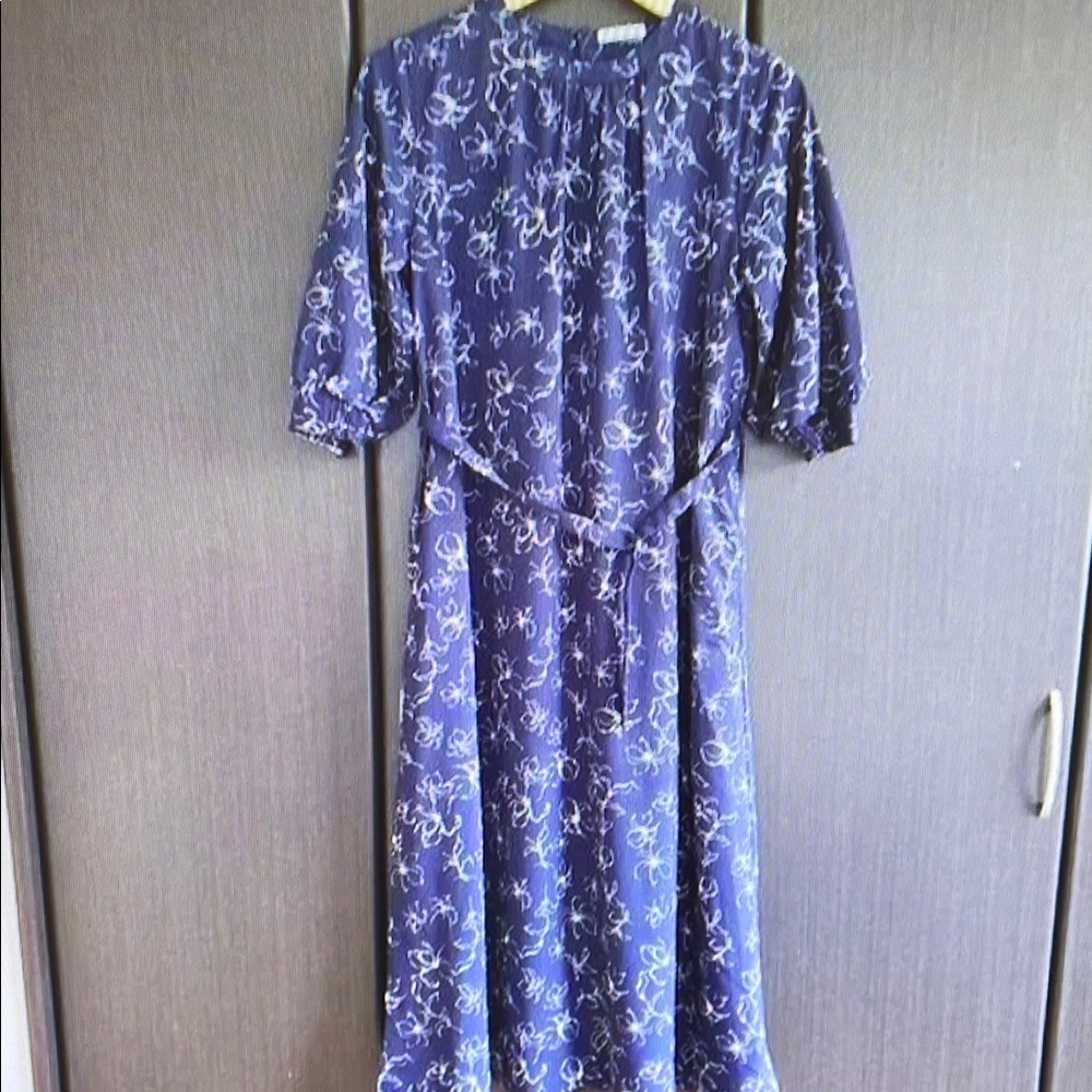 Purple Puff Sleeve Sundress with Crew Neck